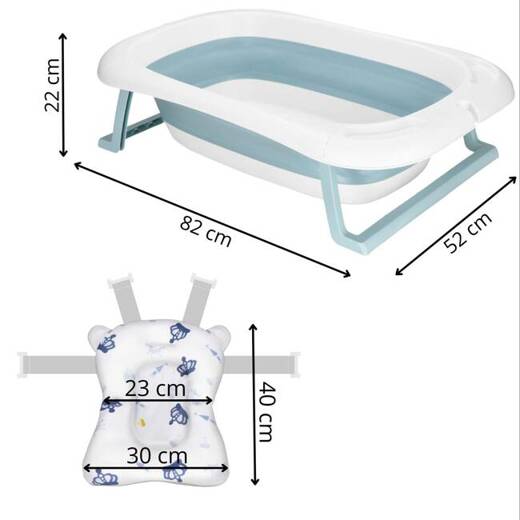 Wanienka dla dzieci składana 35 L dla niemowląt, z termometrem i poduszką biało-niebieska
