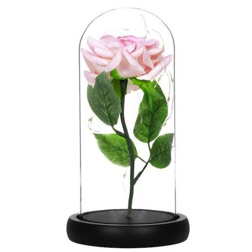 Wieczna róża w szkle 22 cm świecąca ozdoba LED prezent kwiat różowy