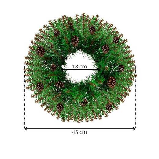 Wieniec świąteczny, wianek na drzwi 45 cm sztuczny stroik z szyszkami, zielony