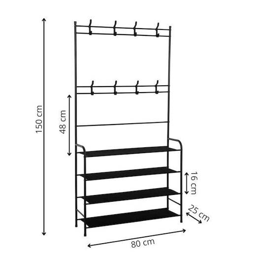 Wieszak na ubrania 150x80x25 cm metalowy stojak na buty loft czarny