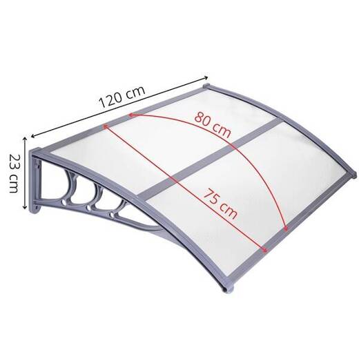 Zadaszenie, daszek do drzwi wejściowych, balkonowych, tarasowych 120x80 cm szary, transparentny