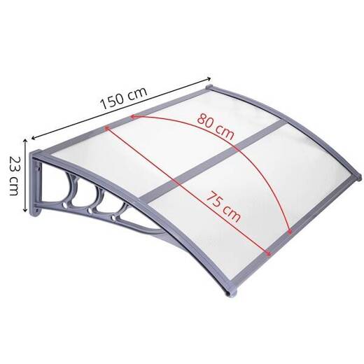 Zadaszenie, daszek do drzwi wejściowych, balkonowych, tarasowych 150x80 cm szary, transparentny