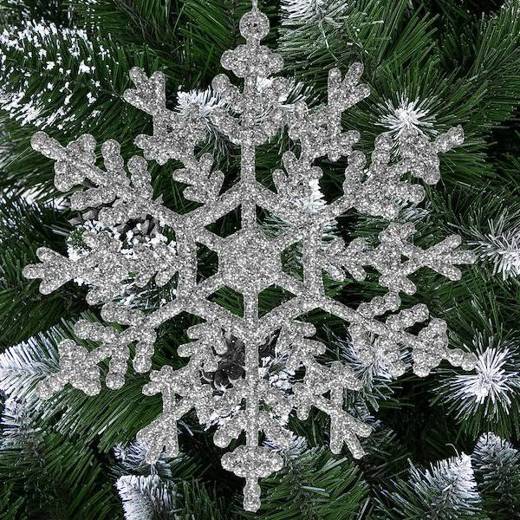 Zawieszka na choinkę śnieżynki 3 szt. ozdoba świąteczna 12 cm srebrny brokat