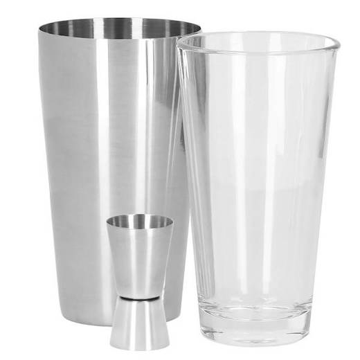 Zestaw barmański 11 elementów shaker bostoński z kubkiem i szklanicą do drinków srebrny