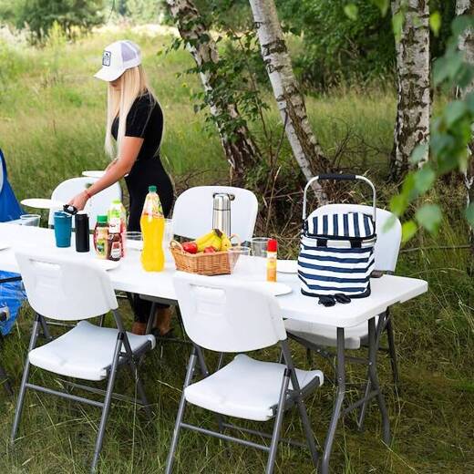 Zestaw cateringowy, turystyczny stół 240 cm z 6 krzesłami składany zestaw biały