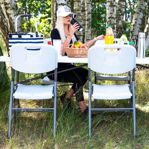 Zestaw cateringowy, turystyczny stół z 6 krzesłami składany na bankiet, zestaw biały 