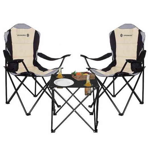 Zestaw kempingowy stolik i 2 krzesła, składane meble turystyczne czarno-kremowe