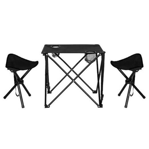 Zestaw kempingowy stolik i 2 krzesła, składane meble turystyczne czarny