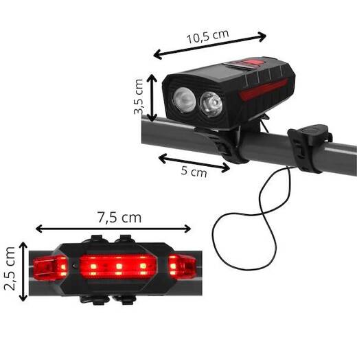 Zestaw lampek rowerowych na przód i tył 2 szt. ładowane solarnie i na USB