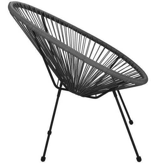 Zestaw mebli rattanowych 2 fotele ażurowe i okrągły stolik ze szklanym blatem czarno-szary