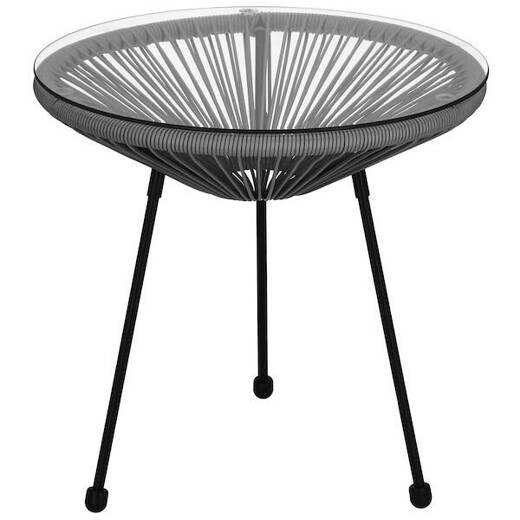 Zestaw mebli rattanowych 2 fotele ażurowe i okrągły stolik ze szklanym blatem czarno-szary