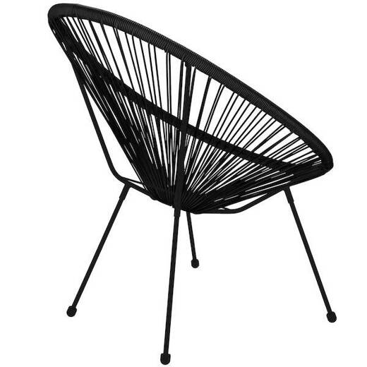 Zestaw mebli rattanowych 2 fotele ażurowe i okrągły stolik ze szklanym blatem czarny