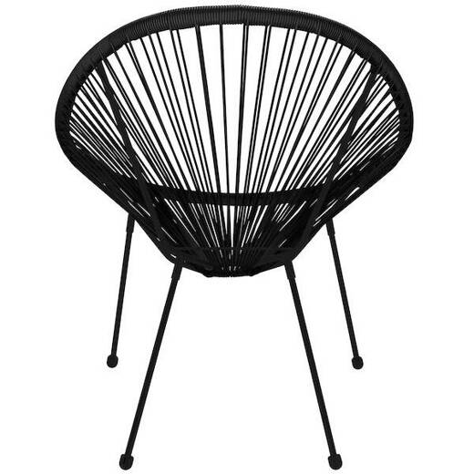 Zestaw mebli rattanowych 2 fotele ażurowe, okrągły stolik ze szklanym blatem, sofa czarne