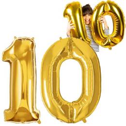 Balony na urodziny cyfra 10 foliowe 40 cm złoty
