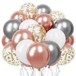 Balony urodzinowe 50 szt. zestaw dekoracje białe, szare, różowe, z konfetti