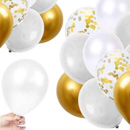 Balony urodzinowe 50 szt. zestaw dekoracje białe, szare, złote, z konfetti