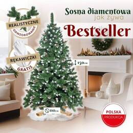 Choinka sztuczna 150 cm Premium Royal Trees sosna diamentowa ośnieżona z szyszkami