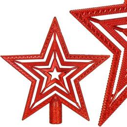 Czubek na choinkę 10cm szpic, ażurowa gwiazda czerwona
