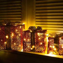 Dekoracja świąteczna LED prezenty oświetlenie zestaw 3 szt. biały ciepły