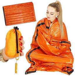 Folia termiczna 212x90 cm outdoor lekka śpiwór termiczny pomarańczowy