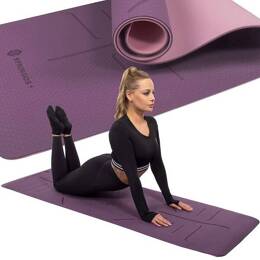 Gruba mata do ćwiczeń jogi fitness 183 cm fioletowo-różowa