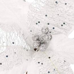 Gwiazda betlejemska 23 cm sztuczny kwiat, poinsecja biała z brokatem