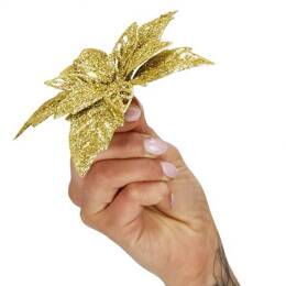 Gwiazda betlejemska, sztuczny kwiat poinsecja 13 cm złoty z brokatem