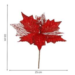 Gwiazda betlejemska, sztuczny kwiat poinsecja 25 cm czerwona z brokatem