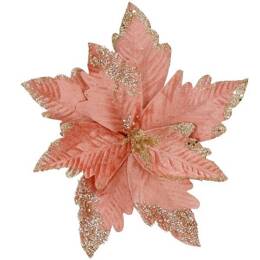 Gwiazda betlejemska, sztuczny kwiat poinsecja 29 cm różowa z brokatem i cekinami