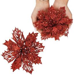 Gwiazda betlejemska, sztuczny kwiat, poinsecja ażurowa czerwona z brokatem