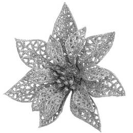 Gwiazda betlejemska, sztuczny kwiat, poinsecja ażurowa, srebrna z brokatem na klipsie