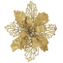 Gwiazda betlejemska, sztuczny kwiat, poinsecja ażurowa złota z brokatem