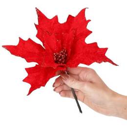 Gwiazda betlejemska, sztuczny kwiat, poinsecja czerwona z brokatem