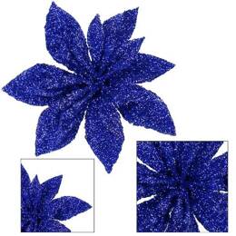 Gwiazda betlejemska, sztuczny kwiat poinsecja granatowy z brokatem