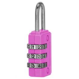 Kłódka szyfrowa, metalowa, zamek 3-cyfrowy, na bagaż, różowa