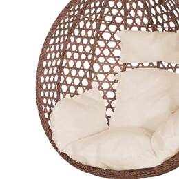 Kokon fotel wiszący ogrodowy bujany brązowy z białymi poduszkami