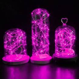 Lampki choinkowe 20 LED druciki mikro na baterie różowe