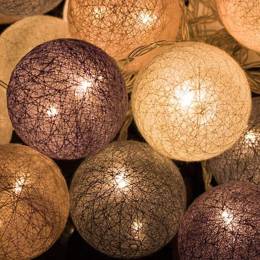 Lampki dekoracyjne cotton balls 10 LED 10 kul różowe szare