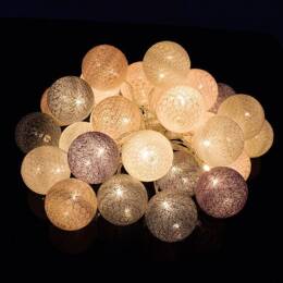 Lampki dekoracyjne cotton balls 20 LED 20 kul białe różowe popielate