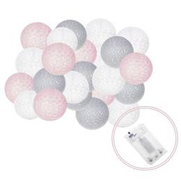 Lampki dekoracyjne cotton balls 30 LED 30 kul różowe szare