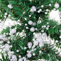Łańcuch na choinkę z pereł 3-8mm ozdoba świąteczna biały
