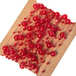 Łańcuch na choinkę z pereł 3-8mm ozdoba świąteczna czerwony