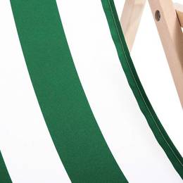 Leżak ogrodowy składany, drewniany z materiałem w biało-zielone pasy