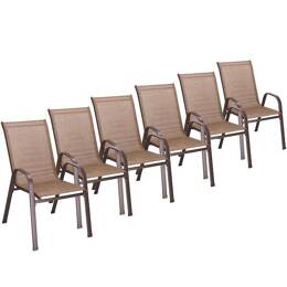 Meble ogrodowe 6 krzeseł, stół ze szkłem hartowanym zestaw dla 6 osób brązowy 