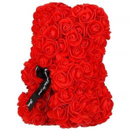 Miś z płatków róż czerwony 25 cm rose bear z kokardką
