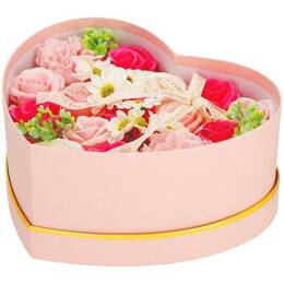 Mydlane róże 24 szt. flower box zestaw kwiatów w pudełku serce różowe