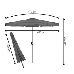 Parasol ogrodowy z korbą 410 cm duży składany na balkon, taras ciemnoszary