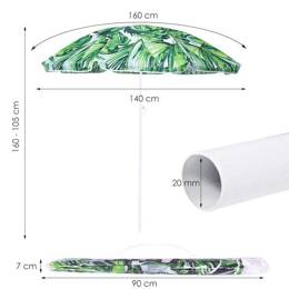 Parasol plażowy 160 cm parasol do ogrodu zielono-biały liście