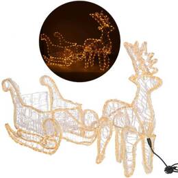 Renifer Led 150 cm świąteczny z saniami świetlna dekoracja do ogrodu biały ciepły