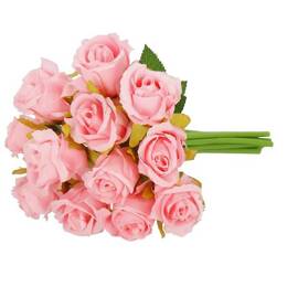 Sztuczny bukiet 12 róż kwiaty różowe na gałązce dekoracyjnej 26 cm